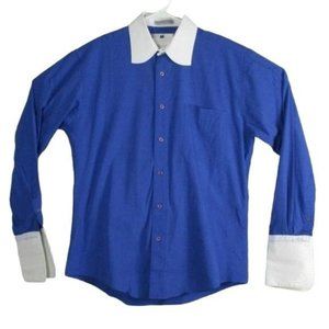 ITALO MONDO MEN'S BLUE UTTON FRONT LONG SLEEVE DRESS SHIRT SIZE 15 32/33